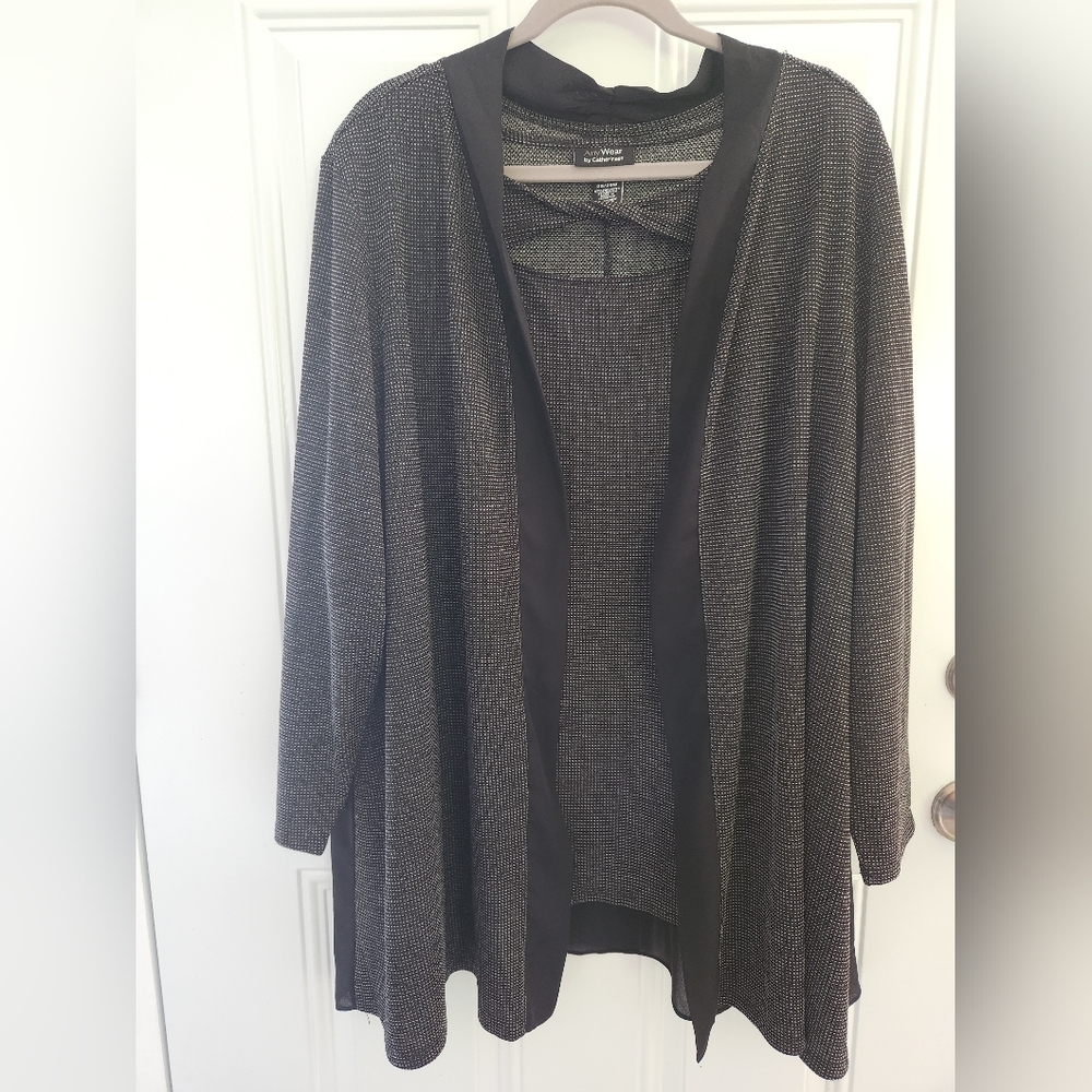 Maggie Barnes Black and Gray Open-Front Cardigan And Tank